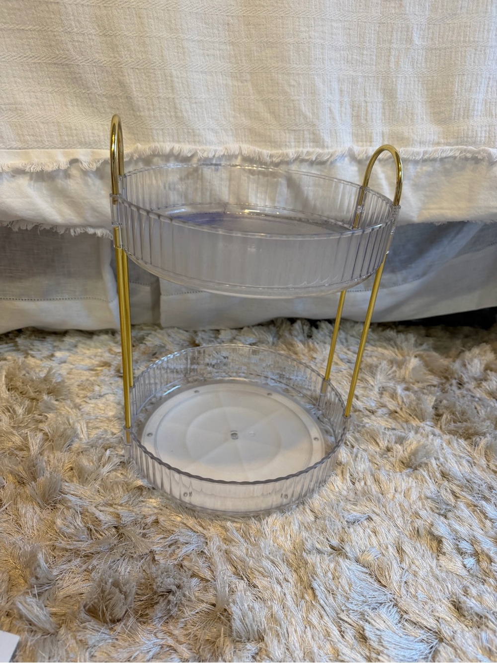 Clear Two-Tier Serving Stand with Gold Handles - Home Dining
